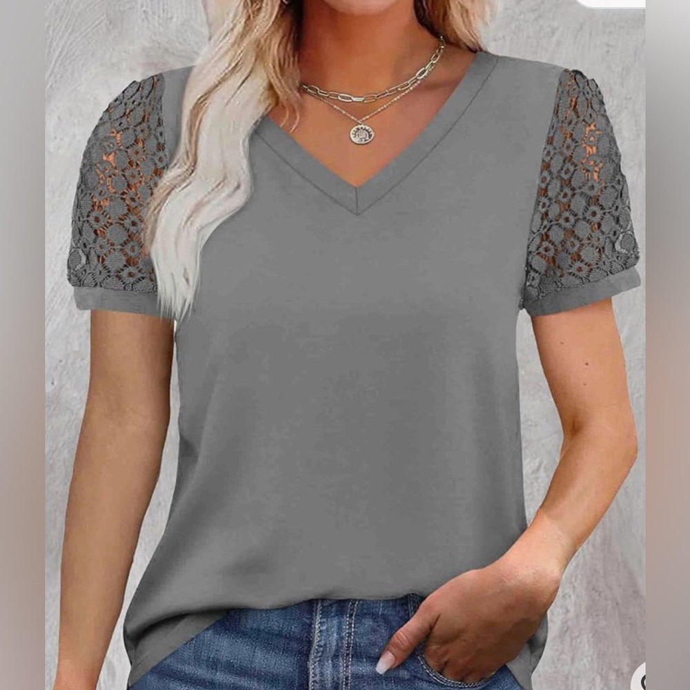 Gray Lace Sleeve Women's Top